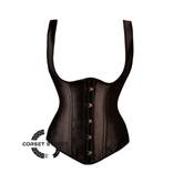 Black Satin Halter Neck Design Underbust Corset Gothic Costume Bustier Top