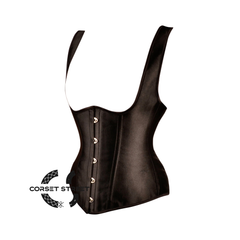 Black Satin Halter Neck Design Underbust Corset Gothic Costume Bustier Top