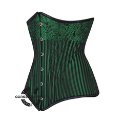 Green And Black Brocade Long Underbust Corset Gothic Costume Bustier Top