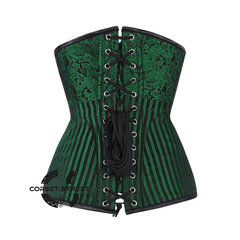 Green And Black Brocade Long Underbust Corset Gothic Costume Bustier Top