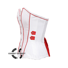 White Satin With Red Thread Design Gothic Overbust Corset Top