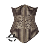 Brown and Golden Brocade With Antique Zipper Gothic Long Underbust Waist Training Bustier Corset