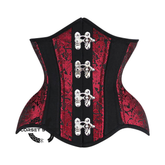 Red and Black Brocade Black Cotton With Front Silver Clasps Gothic Underbust Waist Training Bustier Corset