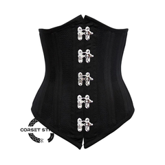 Black Cotton Mesh Double Boned Front Clasps Long Underbust Steampunk Corset