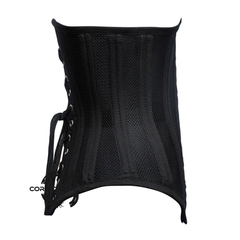 Black Cotton Mesh Double Boned Front Close Long Underbust Steampunk Corset