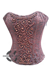 Pink and Black Brocade Wooden Handmade Sequins Waist Cincher Women Overbust Corset Top