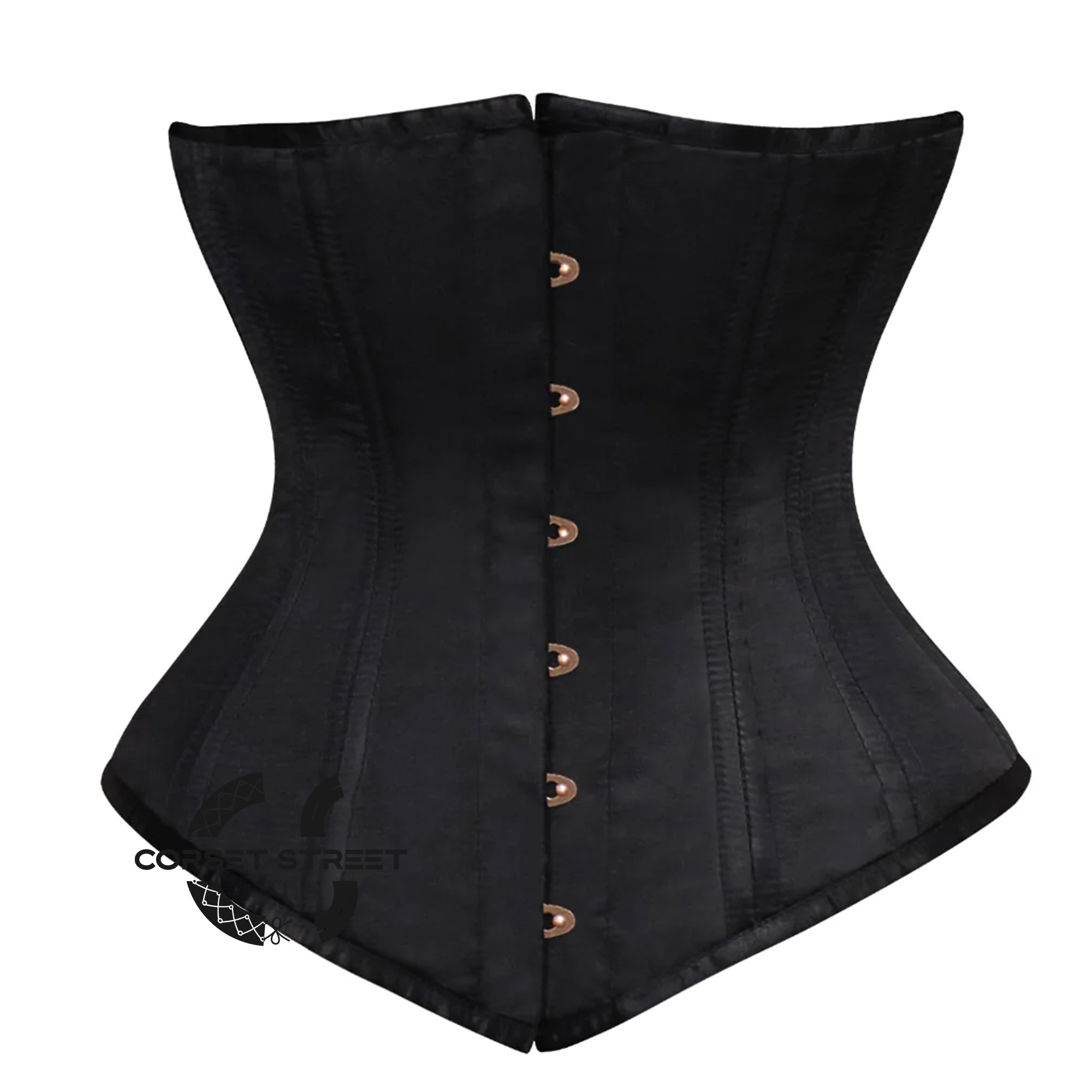 Black Satin Double Boned Front Antique Busk Longline Underbust Corset  – Corset Street