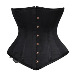 Plus Size Black Satin Double Boned Front Antique Busk Longline Underbust Steampunk Corset