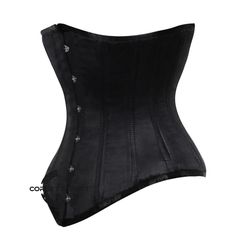 Plus Size Black Satin Double Boned Longline Underbust Steampunk Corset