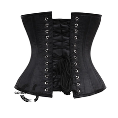 Plus Size Black Satin Double Boned Longline Underbust Steampunk Corset