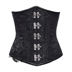 Black Brocade Front Clasps Double Boned Underbust Gothic Corset