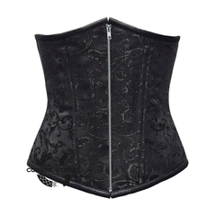 Black Brocade Front Zipper Double Boned Underbust Gothic Corset