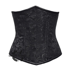 Plus Size Black Brocade Front Close Double Boned Underbust Gothic Corset