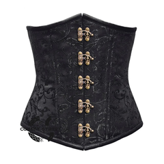 Black Brocade Front Antique Clasps Double Boned Underbust Gothic Corset