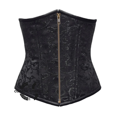 Plus Size Black Brocade Front Antique Zipper Double Boned Underbust Gothic Corset