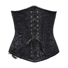 Plus Size Black Brocade Front Ribbon Double Boned Underbust Gothic Corset