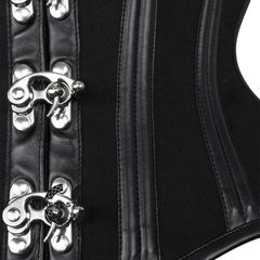 Black Cotton Steel Boned Faux leather Underbust Gothic Corset