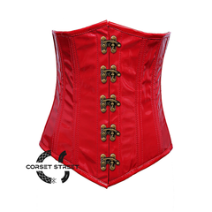 Plus Size Red PVC Leather Front Antique Clasps Long Underbust