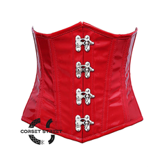 Plus Size Red PVC Leather Front Clasps Underbust Steampunk Corset