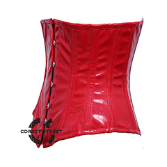 Red PVC Leather Front Busk V Shape Underbust Steampunk Corset