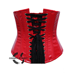Red PVC Leather Front Busk V Shape Underbust Steampunk Corset