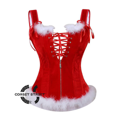 Gothic Red Velvet Shoulder Strap Overbust Gothic Corset