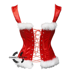 Gothic Red Velvet Shoulder Strap Overbust Gothic Corset