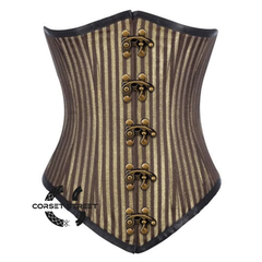 Brown and Golden Brocade With Front Clasps Gothic Long Underbust Waist Training Corset