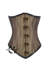 Brown and Golden Brocade With Front Clasps Gothic Long Underbust Waist Training Corset