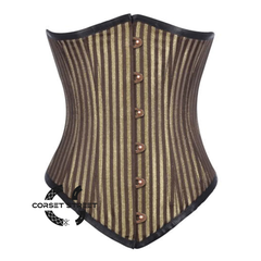 Brown and Golden Brocade With Front Antique Busk Gothic Long Underbust Waist Training Corset