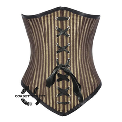 Brown and Golden Brocade With Front Lace Gothic Long Underbust Waist Training Corset