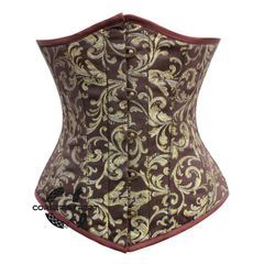 Brown and Golden Brocade Gothic Long Underbust Waist Training Corset