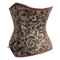 Brown and Golden Brocade Gothic Long Underbust Waist Training Corset
