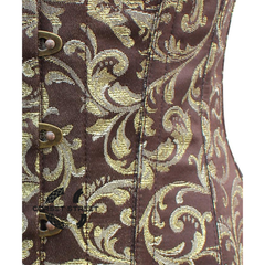 Brown and Golden Brocade Gothic Long Underbust Waist Training Corset