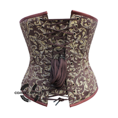 Brown and Golden Brocade Gothic Long Underbust Waist Training Corset