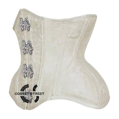 White Brocade With Front Clasps Gothic Underbust Waist Training Corset