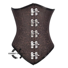 Brown Brocade With Front Clasps Gothic Long Underbust Waist Training Corset