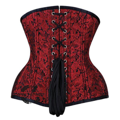 Red and Black Brocade With Front Clasps Gothic Underbust Waist Training Corset