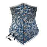Baby Blue Brocade With Front Antique Busk Gothic Long Underbust Waist Training Double Bone Corset