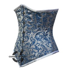 Baby Blue Brocade With Front Antique Busk Gothic Long Underbust Waist Training Double Bone Corset