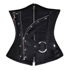 Black Satin And Black Leather Steampunk Gothic Underbust Waist Training Corset