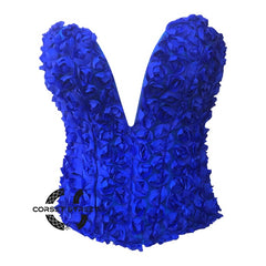 Blue Satin Floral Design Work Burlesque Gothic Corset Top Costume