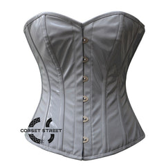 Grey PVC Leather Steampunk Overbust Corset Pride Costume
