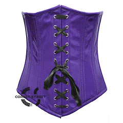 Purple PVC Leather With Front Lace Gothic Long Underbust Waist Training Corset