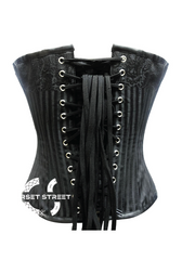 Black Brocade Laced Chain Gothic Steampunk Bustier Waist Training Burlesque Overbust Corset Costume