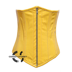 Yellow PVC Leather With Antique Zipper Gothic Long Underbust Waist Training Corset