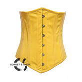 Yellow PVC Leather With Front Silver Busk Gothic Long Underbust Waist Training Corset