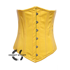 Yellow PVC Leather With Front Silver Busk Gothic Long Underbust Waist Training Corset