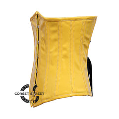 Yellow PVC Leather With Front Silver Busk Gothic Long Underbust Waist Training Corset
