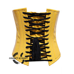 Yellow PVC Leather With Front Silver Busk Gothic Long Underbust Waist Training Corset